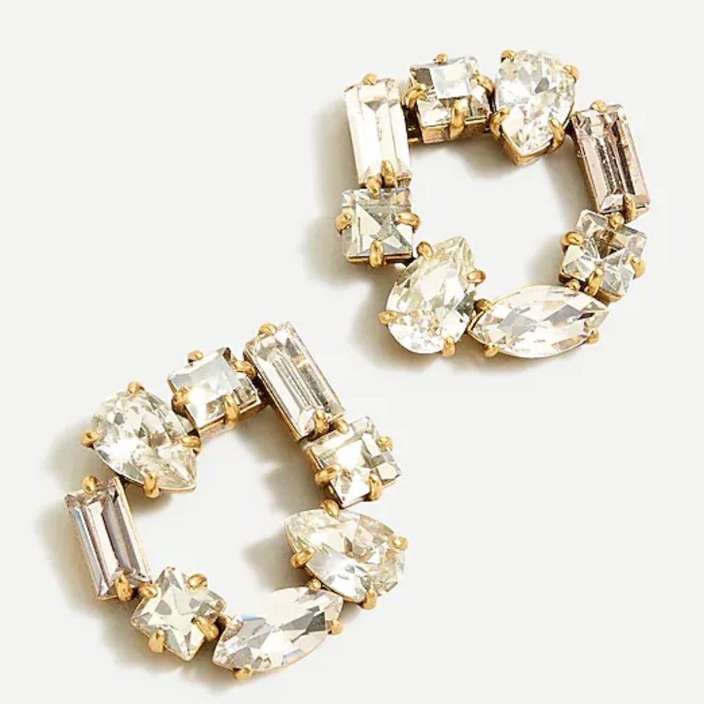 J Crew Jewelry Gold Crystal Open Circle Earrings Item AF758 NWT